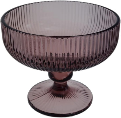 Vintage Strips Embossed Glass Footed Dessert Bowl, 9 oz Dark Purple Ice Cream Bowl, Set of 2 for Home Party