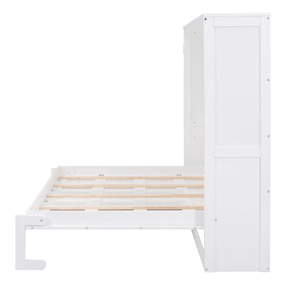Merax Modern Farmhouse Solid Wood Murphy Bed Chest/Space Saving/Wood Slat Support/Queen,White