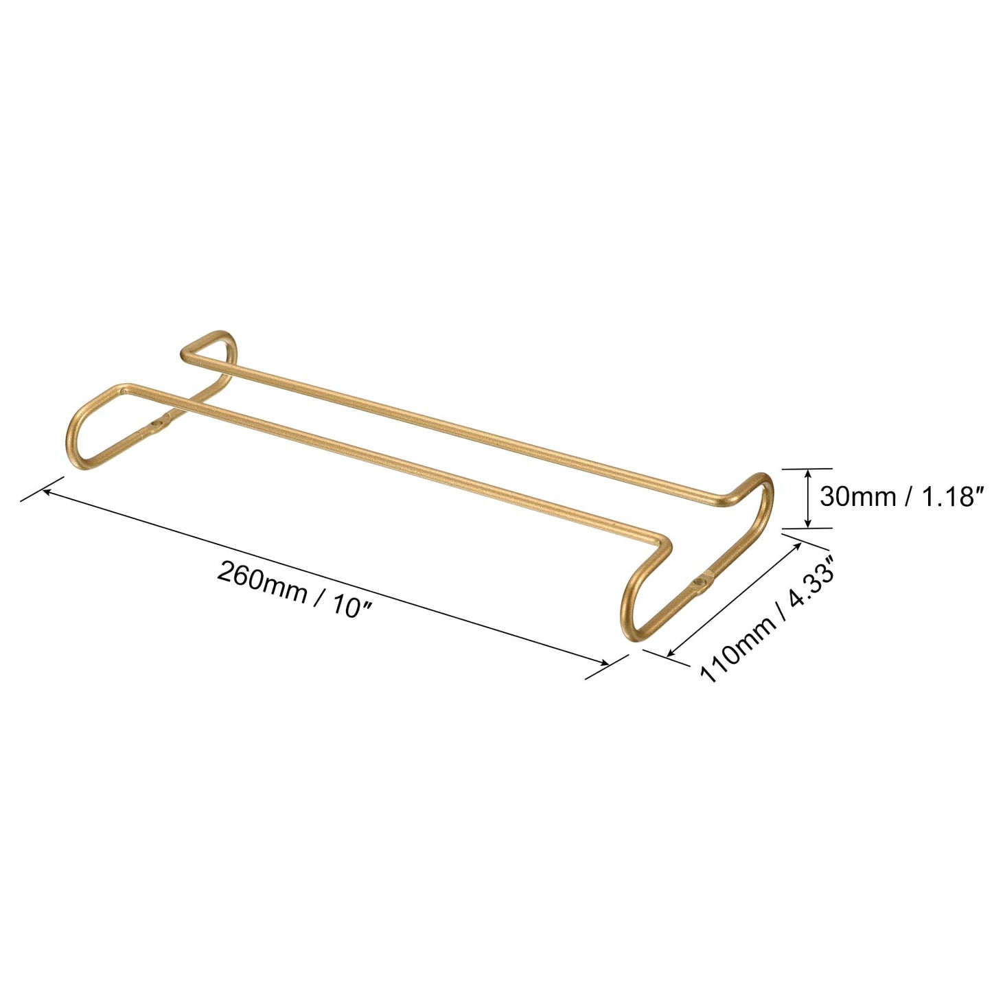 uxcell Wine Glass Rack Under Cabinet, 4Pcs 10-Inch Stemware Wine Glass Hanging Rack Stainless Steel Wine Glass Organizer Storage Hanger for 5mm Stemware Column, Gold