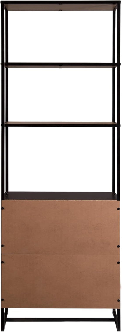 GOLGAILY 67" H x 24" W x 12" D 6-Tier Bookshelf with Storage, Black Natural Wood