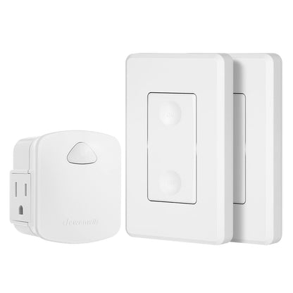 DEWENWILS Wireless Remote Wall Switch and Outlet, No Wiring Remote Control Outlet Light Switch, Expandable, 15A/1875W, 100ft RF Range, Compact Side Plug, ETL Listed (1 Outlet and 2 Remotes)