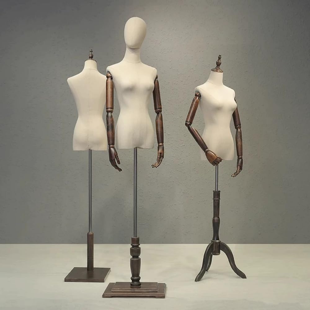 ntumLeap Female Dress Form Torso Adjustable Height with Wood Stand for Clothing Display and Body Mannequin,Brown,A,Natural-B, Brown-A