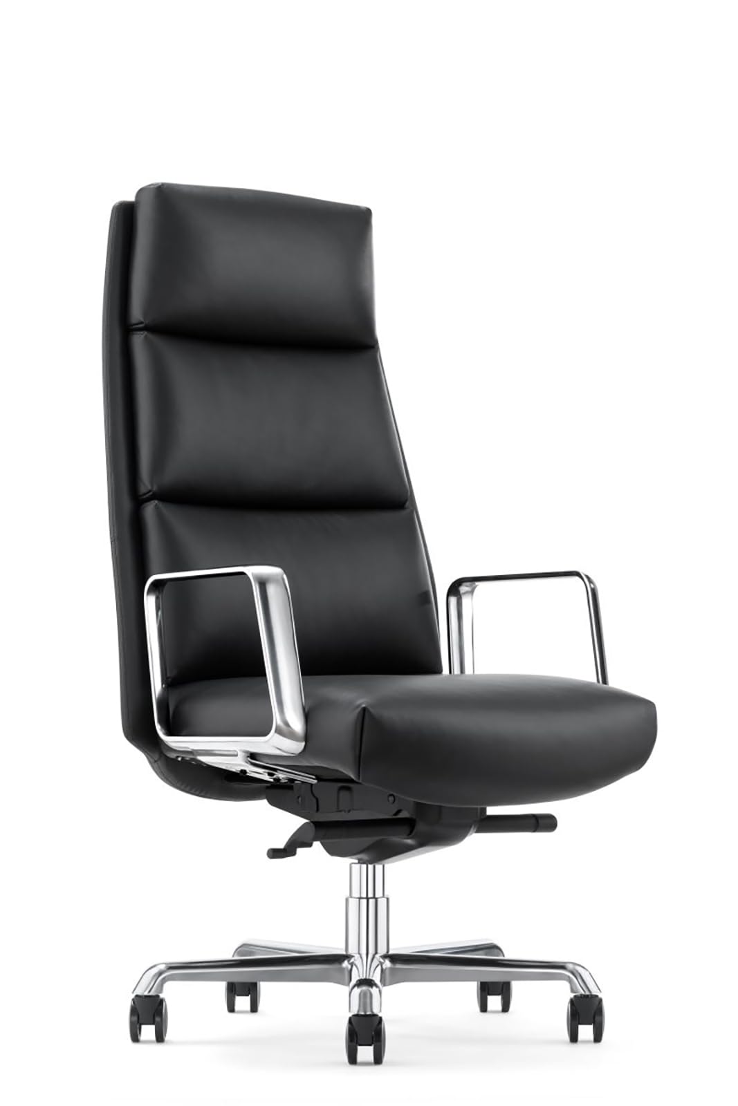 FURIJING Genuine Leather Aluminum Base High Back Executive Chair,Modern Ergonomic Real Leather Office Chair Boss Executive Chair with Synchro-Tilt Mechanism-Black.