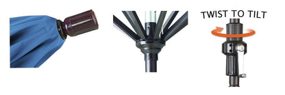 California Umbrella 9' Round Aluminum Market Umbrella, Crank Lift, Collar Tilt, White Pole, Royal Blue Olefin