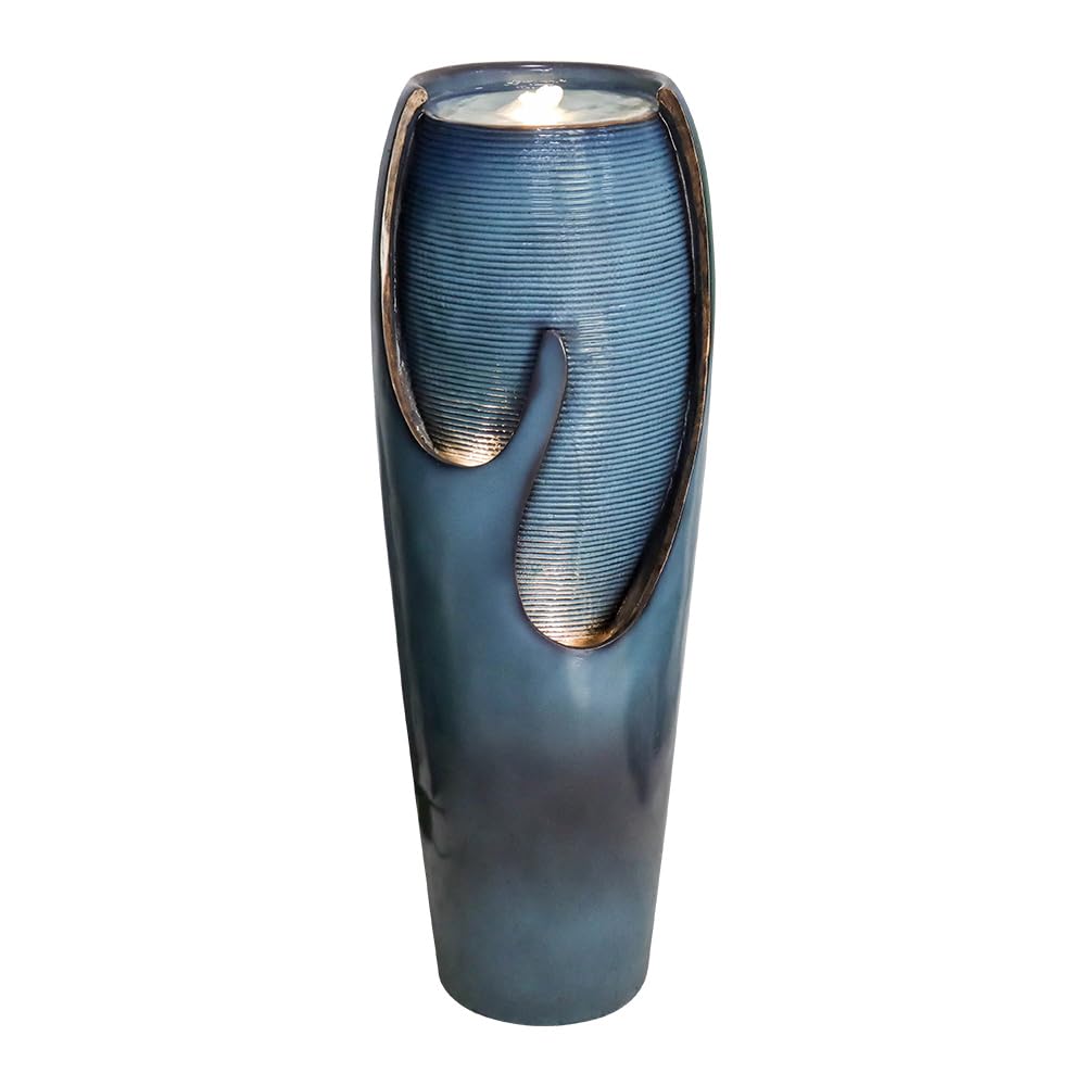 watnature 38.7”Tall Outdoor Water Fountains and Waterfalls - Indoor Water Urn Fountain, Modern Floor Standing Water Fountains with LED Lights and Pump for Garden, Patio, House Decor