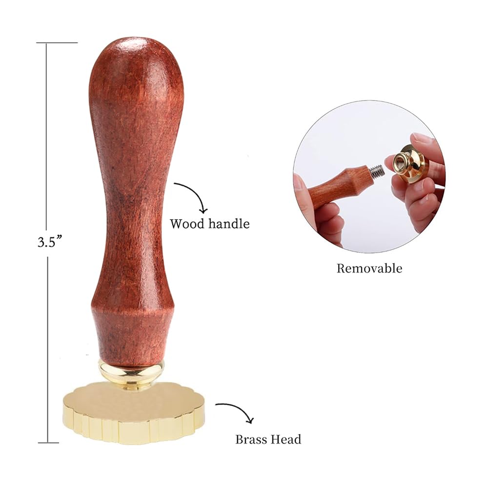 WUERLIN Frame Wax Seal Stamp Kit 6pcs Brass Wax Seal Head with Removable 6pcs Wood Handle Vintage Photo Frame Stamp Design for Wedding Invitations Sealing Letters Envelopes Diplomas Scrapbooking-Kit 1