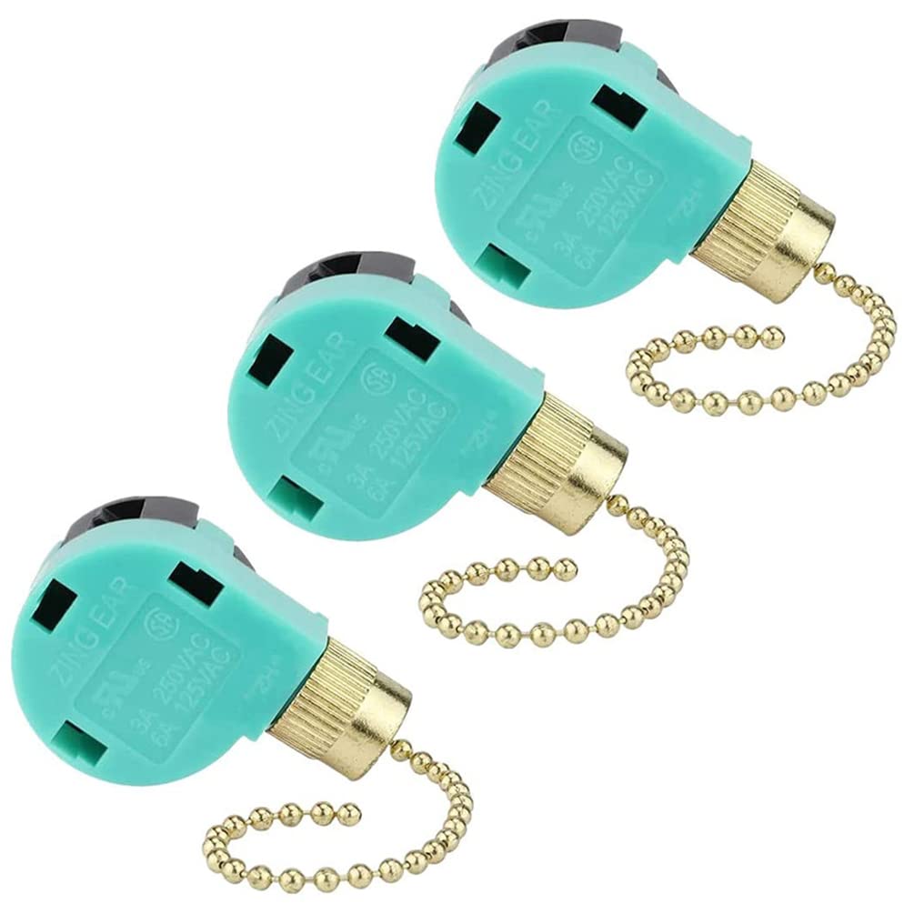 Ceiling Fan Switch 3 Speed 4 Wire Zing Ear ZE-268S6 Pull Chain Switch Control Replacement 3 Speed Control Switch Ceiling Fans, Wall Lamps, Cabinet Light, Brass 3PCS