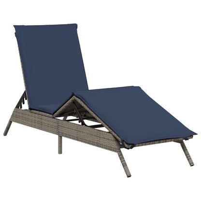 HPUYRFG Gray Poly Rattan Sun Lounger with Adjustable Backrest and Removable Cushions, Standard Size Foldable Outdoor Lounge Chair for Patio, Modern Gray Weather Resistant Sunbed