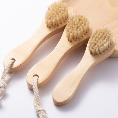 Natural Soft Wool Bristles Dry Facial Cleansing Brush, 6" Face Skin Care Exfoliating Scrub Brush, 2 Pack Wood Handle Face Brush Cleanser.