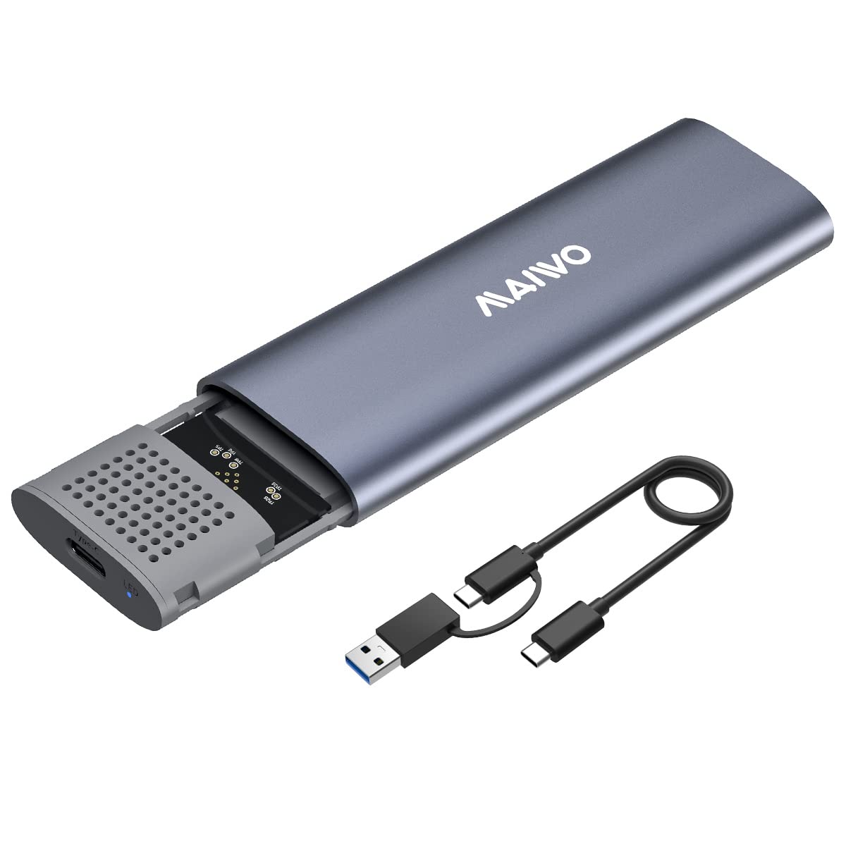 MAIWO M.2 NVMe SSD Enclosure, USB 3.1 GEN2 10Gbps Support UASP Trim, 8TB Capacity, Tool Free M.2 NVMe PCIe SSD to USB C Adapter Reader Case