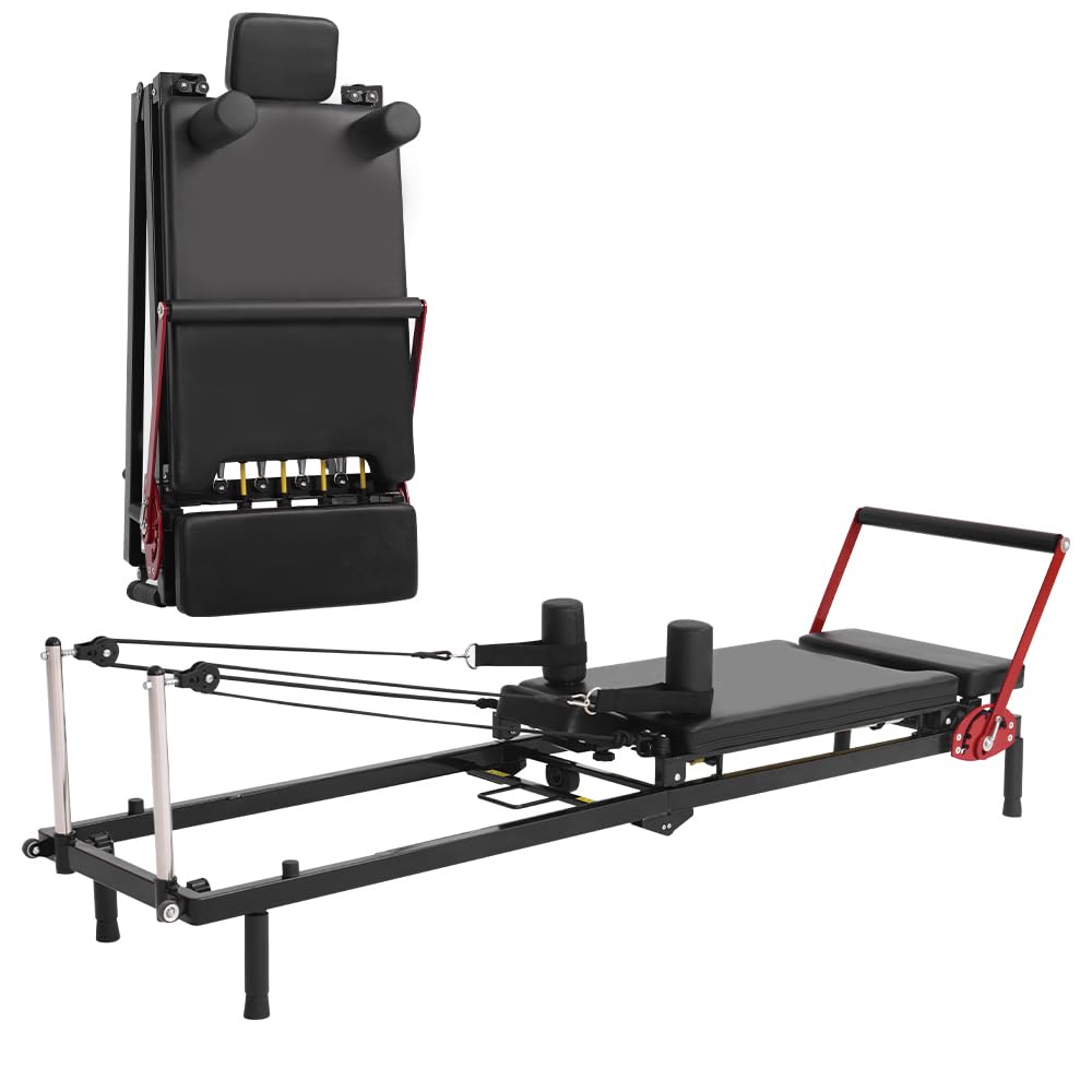 Home Gym Pilates Reformer Machine, Quick-Assembly Foldable Pilates Reformer, Up to 330lbs Weight Capacity, Pilates Equipment with Adjustable Resistance