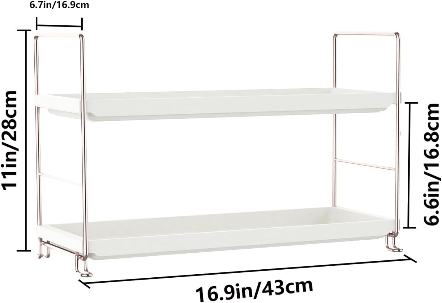 FSyueyun 2-Tier Makeup Shelf Organizer, Large Space Vanity Countertop Storage for Bathroom or Kitchen Spice Rack