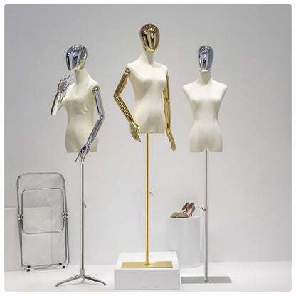Adjustable Female Dress Form Mannequin with Tripod, Detachable Arms & Head – Elegant Clothing, Dress & Jewelry Display for Tailoring & Fashion Showcase, Premium Plated Finish