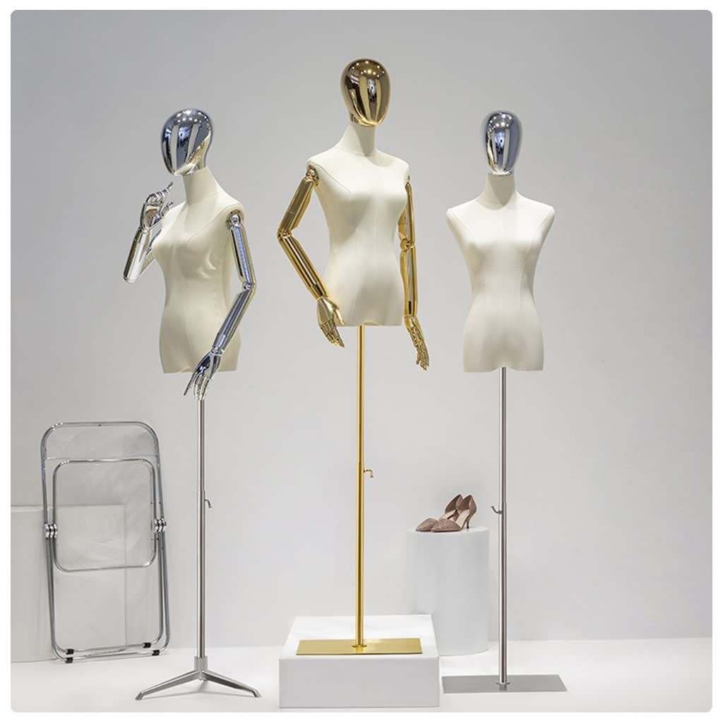 Adjustable Medium Dress Form Mannequin - Tripod Stand with Detachable Arms & Head for Fashion & Jewelry Display, Sewing, Electroplated Stylish Design