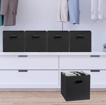 Simple Houseware Foldable Cube Storage Bins - 11-Inch Black Fabric Organizers with Handles | 6-Pack for Closet & Shelves