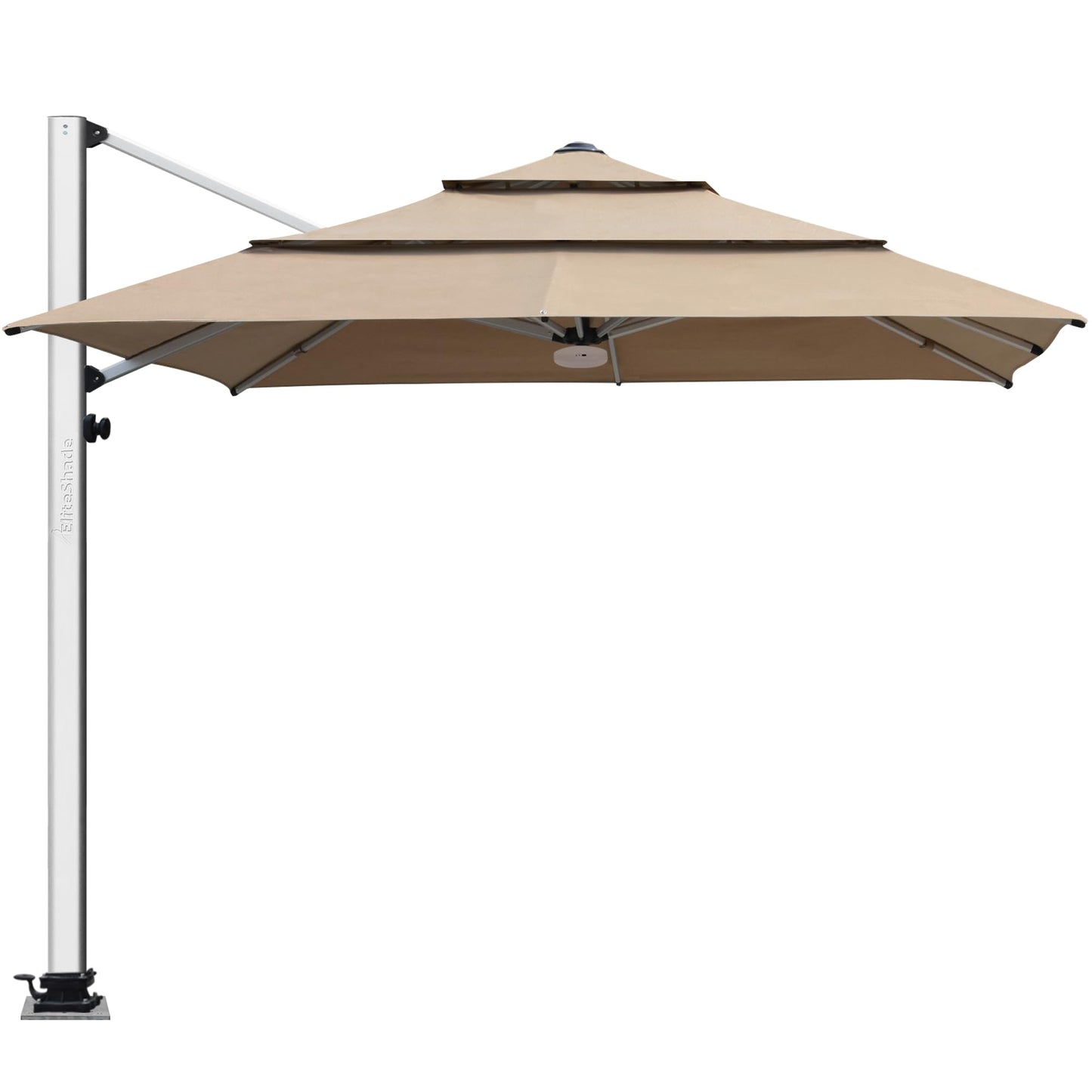 EliteShade USA APOLLO 3-Tier 10x10FT Full Aluminum Cantilever Patio Umbrella for Outdoor restaurant Garden Courtyard Deck Pool and Marketing with Light,Heather Beige