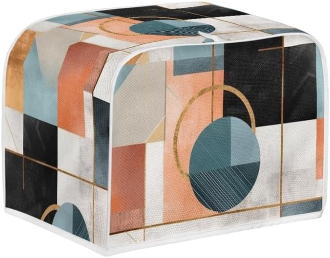 Modern Geometric Circle Two Slice Toaster Cover - Foldable Kitchen Appliance Bread Toaster Oven Cover with Hang Loop.