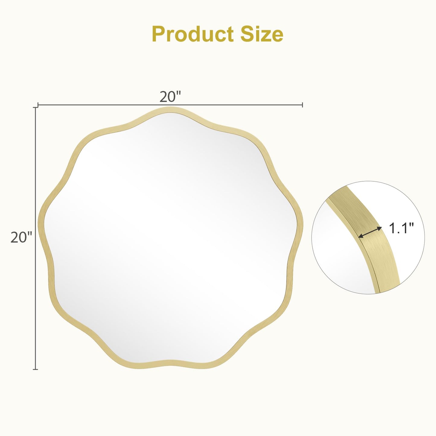 WallBeyond Round Wavy Mirror for Wall Decorative 20 inch, Modern Round Mirror Aluminum Frame for Bathroom Bedroom Living Room Home House Office Entryway, Gold