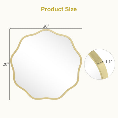 WallBeyond Round Wavy Mirror for Wall Decorative 20 inch, Modern Round Mirror Aluminum Frame for Bathroom Bedroom Living Room Home House Office Entryway, Gold