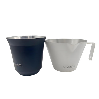 MAOLECOS Milk Frothing Pitcher - 20 OZ Metal Milk Frother Pitcher Jug Stainless Steel Steaming Pitcher, Espresso Measuring Cups with Handle Scale, Stainless Steel Espresso Cups Kit for Coffee maker