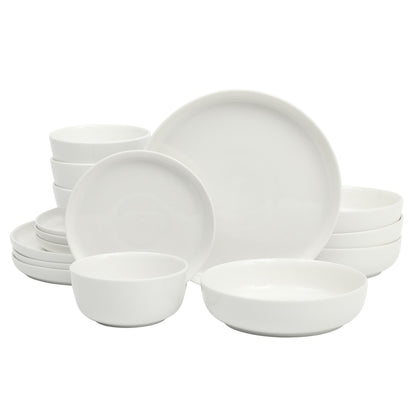 Gibson Home Summer Shades 16 Piece Plates and Bowls Dishes Service for 4 Porcelain Dinnerware Set - White
