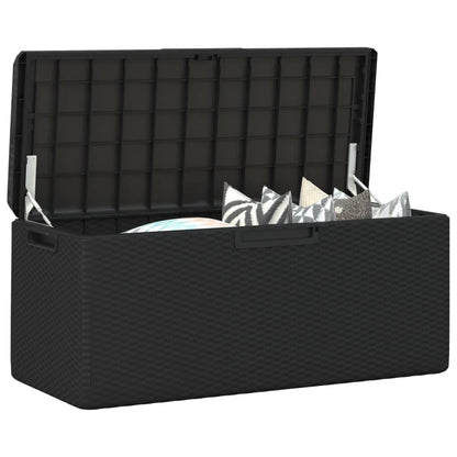 92.5 Gal Patio Storage Box with Seat Cushion, Rattan Look PP Outdoor Storage Chest for Cushions Pillows Blankets, Gas-Lift Design, Lockable, Anthracite