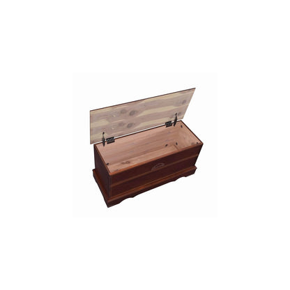 HomeStock Wooden Lift Top Chest with Carved Details - Dark Brown Storage Trunk