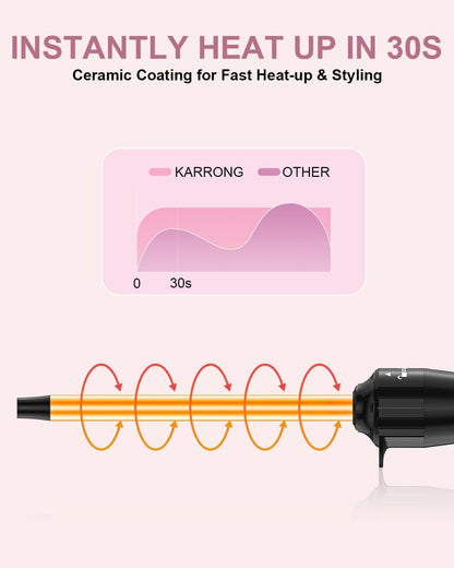 3 in 1 Curling Iron, Curling Wand Set with 3 Interchangable Ceramic Beach Waves Wands(0.75"-1.25"), Dual Voltage 30s Fast Heating with Heat Resistant Glove & 2 Clip for Long/Short All Hairstyle