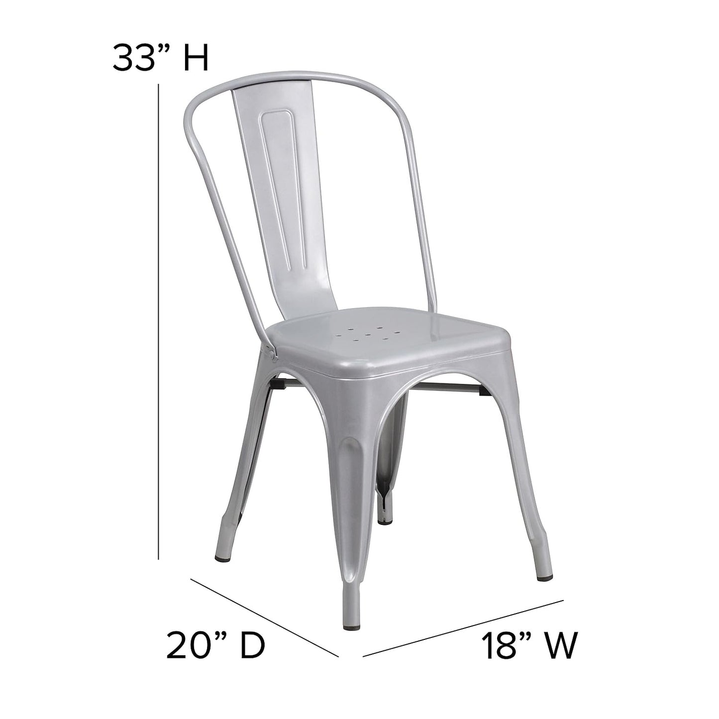 Flash Furniture Luke Commercial Grade 4 Pack Silver Metal Indoor-Outdoor Stackable Chair