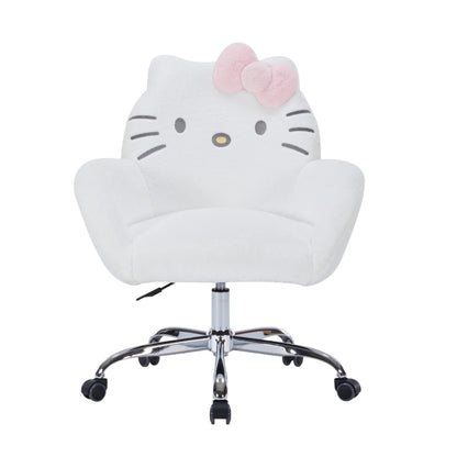 Impressions Vanity Hello Kitty Cozy Swivel Vanity Chair for Makeup Desk, Hello Kitty Figural Details Rolling Chair with Wheels, Adjustable Height, 360 Degree Swing, Comfy Foam Padded Seat and Backrest