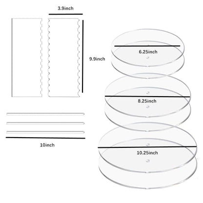RUITASA Acrylic Cake Discs Set, Cake Scraper Smoother,Icing Smoother for Cake Decorating with 6 Acrylic Discs, 2 Icing Scraper and 3 Center Dowel for 3 Tier Cake Making, Serving Bake Goods