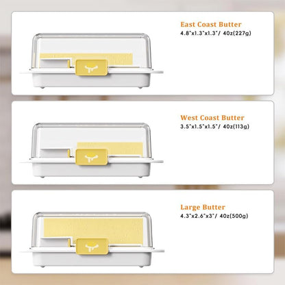 YUEICOIY 500g Countertop, Butter Storage Box with Cutting Handle, One-Hand Open Lid, Measuring Spreader with Scale