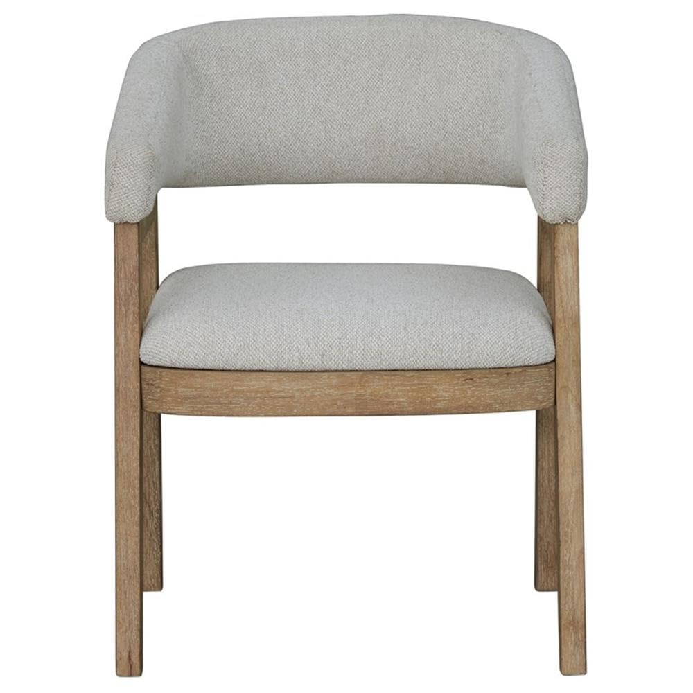 Pemberly Row Contemporary Dining Set, 54" Round Table, Oak Veneer, Stone Top, Natural Finish, Includes 4 Barrel Chairs, Neutral Upholstery, Modern Style, Perfect for Kitchen or Dining Room Spaces