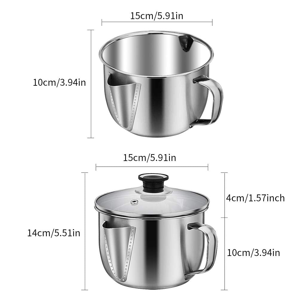 Stainless Steel Fat Separator Bowl, Large 4 Cups Gravy Separator Bowl With Handle Round Shape, 1000ml Capacity for Healthy Cooking Reduce Fat Intake(COLOR:no lid)