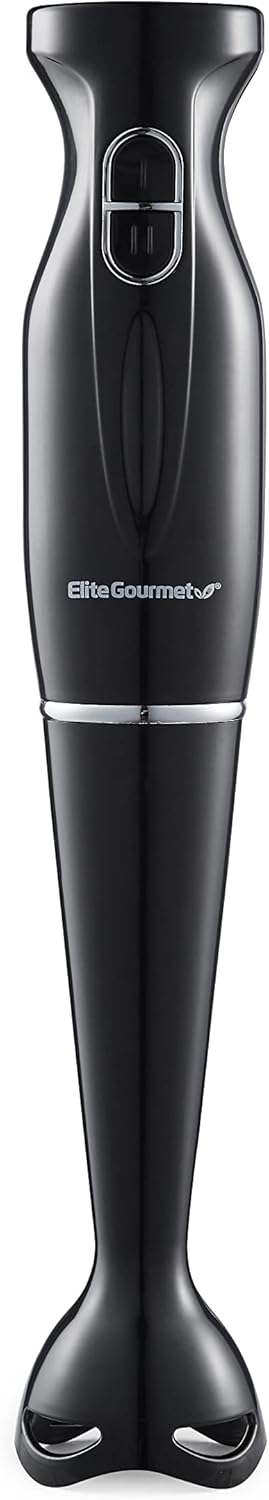 Elite Gourmet EHB1023 Immersion Hand Blender, 300 Watts, 2 Speed Mixing with Detachable Blades, Black