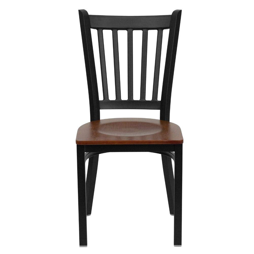 Flash Furniture 4 Pack HERCULES Series Black Vertical Back Metal Restaurant Chair - Cherry Wood Seat