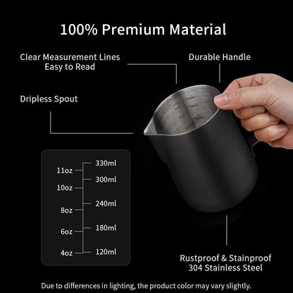 watchget Milk Frothing Pitcher 350ml/600ml/900ml/1500ml (12oz/20oz/32oz/52oz) - Stainless Steel Espresso Steaming Pitcher for Cappuccino, Latte Art, Milk Jug Coffee Frother Cup, Black