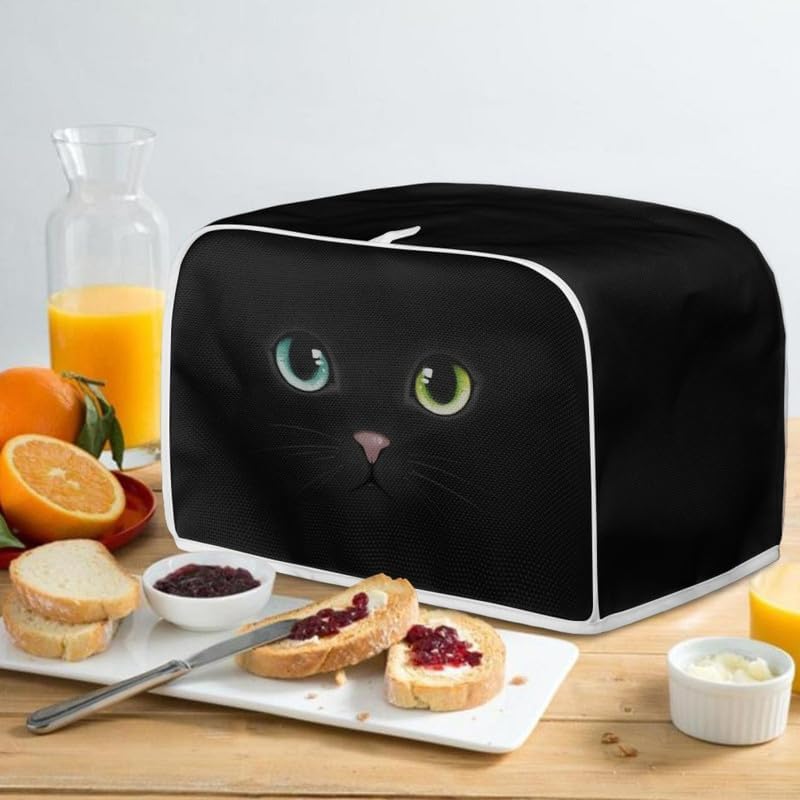 Black Cat Face Slice Toaster Cover, Aesthetic Cute Kitten Washable Polyester Toaster Cover, Pet Lovers Quilted