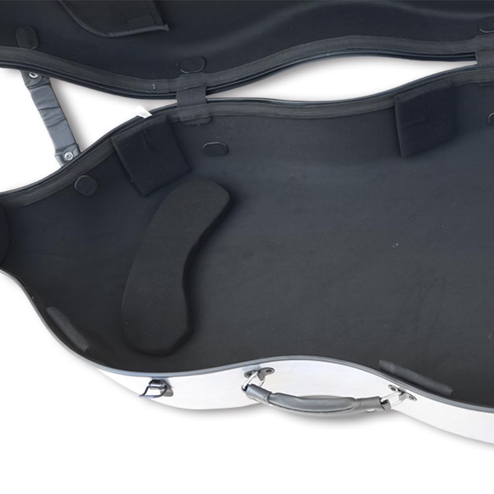 YoungMonic 4/4 Full Size Carbon Fiber Cello Case with Wheels & Embedded Handle Hard Shell Lightweight Backstrap Portable Cello Accessories (Silver)