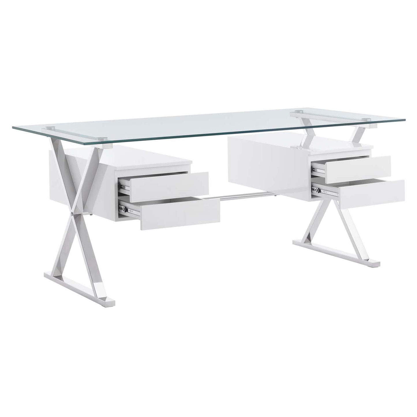 Modway EEI-6226-WHI Sector 71" Glass Top Glass Office Desk, White