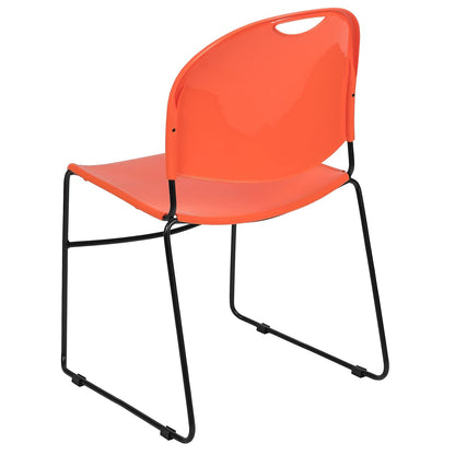 Flash Furniture HERCULES Series 5 Pack 880 lb. Capacity Orange Ultra-Compact Stack Chair with Black Powder Coated Frame