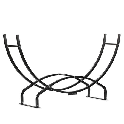 Ash & Ember 8 ft Crescent Firewood Rack, Curved Two-Level Design, Square Steel Tubing, Durable Steel Tubing, Outdoor Lumber Storage Rack for Fire Wood, Black Finish, Easy to Assemble