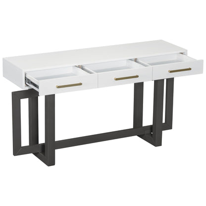 57” Console Sofa Table with 3 Storage Drawers, Modern Long Narrow Behind Couch Furniture for Living Room, Entryway, Foyer, Entrance, Hallway, Front Door, Corridor, Grey and White