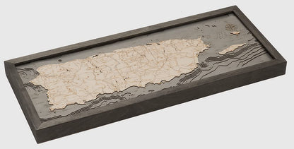 Puerto Rico 3-D Nautical Wood Chart, Grey Frame, 13.5" x 31"