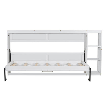 GDFStudio Boden Twin Size Murphy Bed, 4 Storage Shelves, Ample Storage Space, Organized as Cabinet, Saving Space Design, Twin Size Murphy Bed with Bookshelf, Perfect for Small Apartment, White