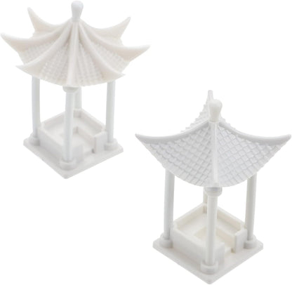 Yardwe 2pcs Building Material Model Ceramic Pagoda Statue, Miniature White Abs Figurines for Doll House, Asian Decor