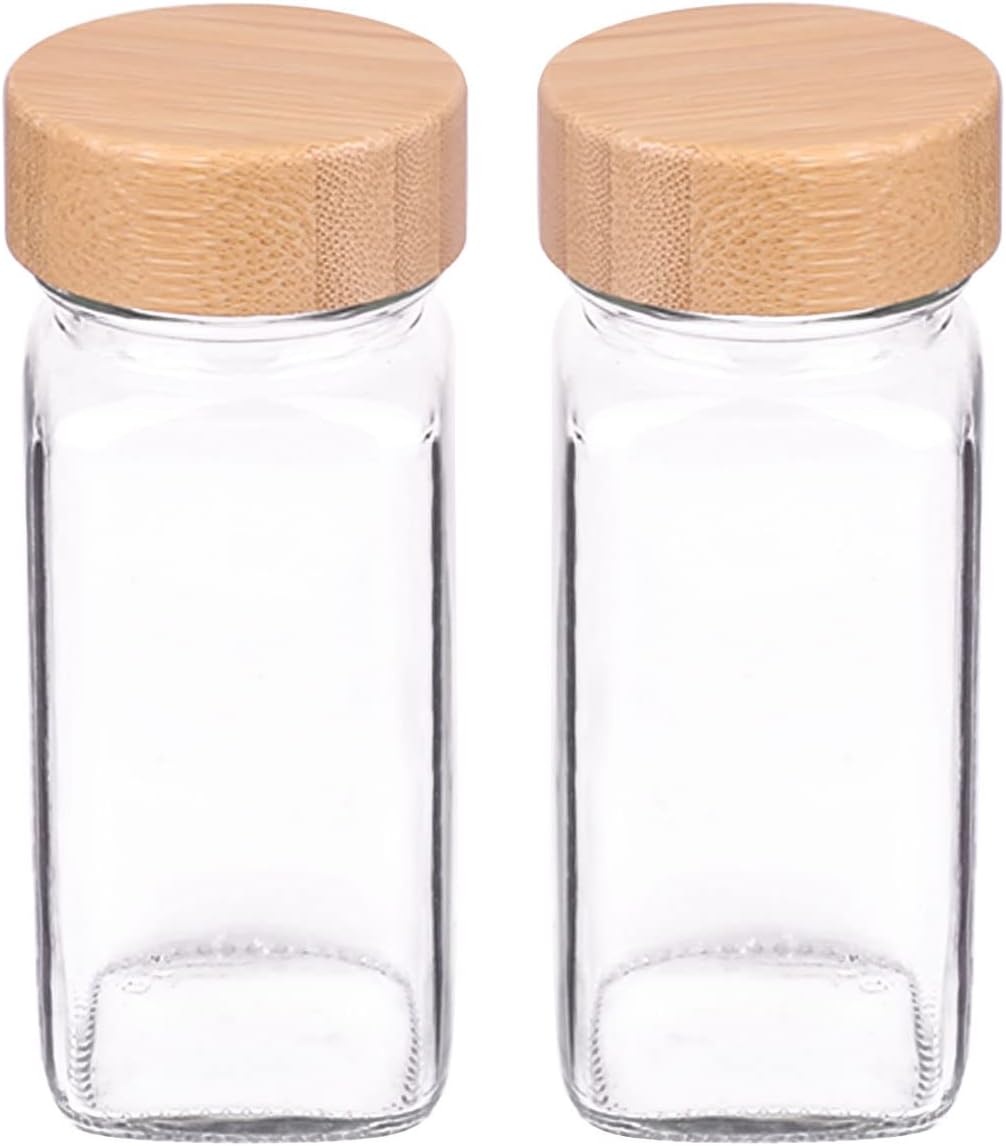Churboro Replacement Glass Spice Jars with Bamboo Lids - 4 oz Square Spice Jars