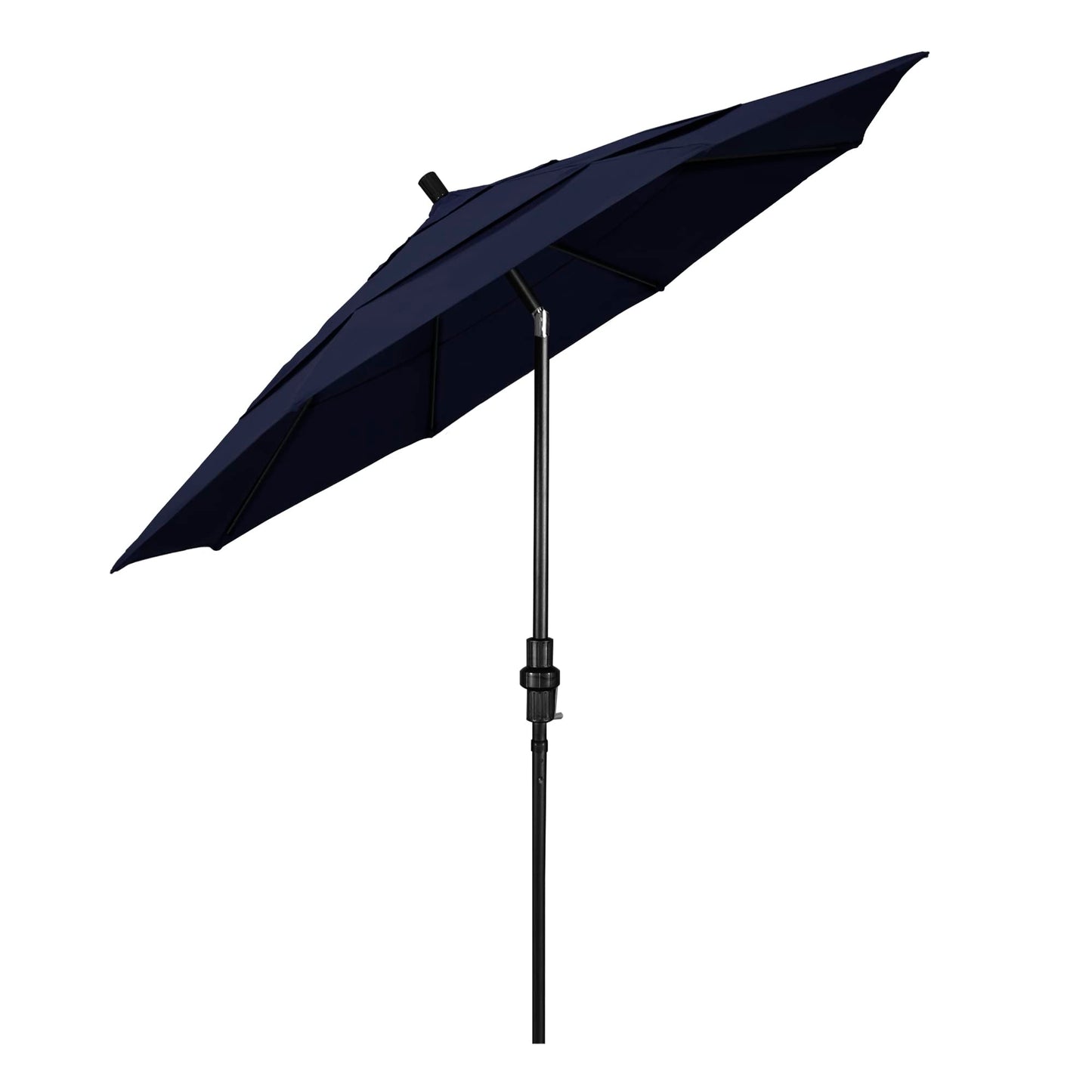California Umbrella 11' Round Crank Lift, Collar Tilt, Aluminum Pole, Fiberglass Rib Patio Umbrella, Black Finish, Navy Blue