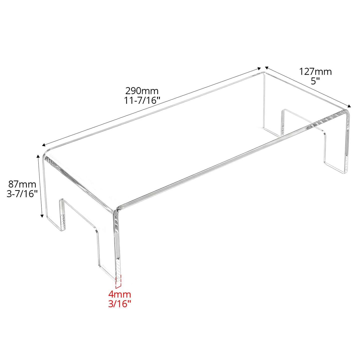 QWORK Clear Acrylic Display Risers Stand, 2 Pack 5mm Thick Transparent Showcase Shelves for Dessert Cupcakes Perfume Toys Cosmetics Jewelry Collectibles, 12x5x3.3 Inch Display Shelf