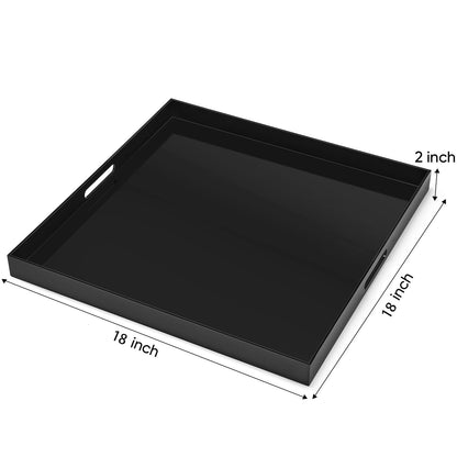 18×18 inches Oversized Black Acrylic Ottoman Tray Extra Large Decorative Tray Spill-Proof Serving Trays with Handles King-Size Safe Edge Organizer for Coffee Table Countertop Breakfast